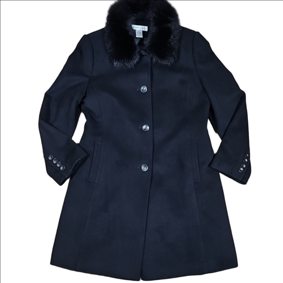 Preston & York Jackets & Blazers - Preston & York Wool Cashmere Knee Length Black Coat w Genuine Fox Fur Collar
